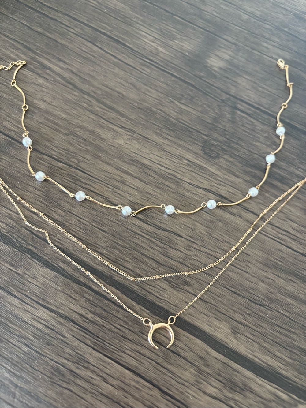 Brandy Melville Gold-Tone Layered Moon & Beaded Necklace Bundle
